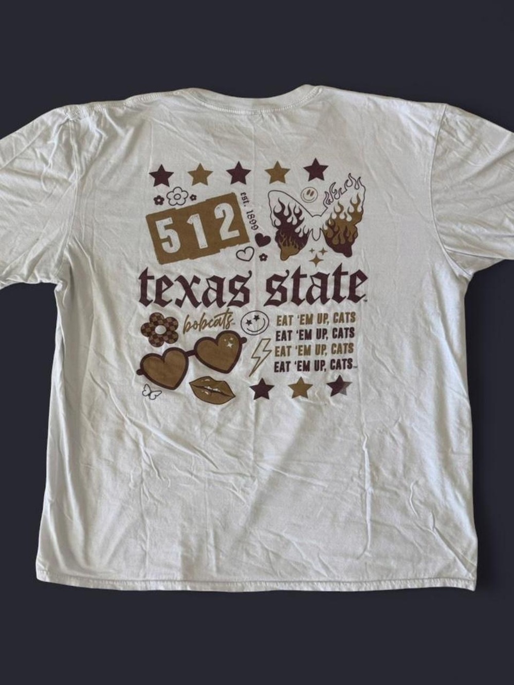 Anvil White Texas State Bobcats Graphic Tee with Brown & Maroon Accents